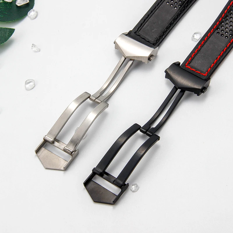 Durável resistente ao desgaste flexível pulseira de couro de vaca genuína para tag heuer série respirável confortável pulseira de relógio 22mm preto