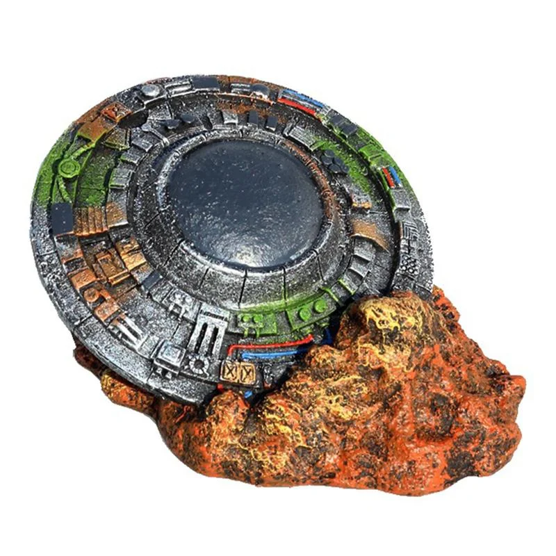 1Pc Emulation UFO Wreck Aquarium Landscaping Decorations Spaceship Resin Craft Fish Tank Ornament