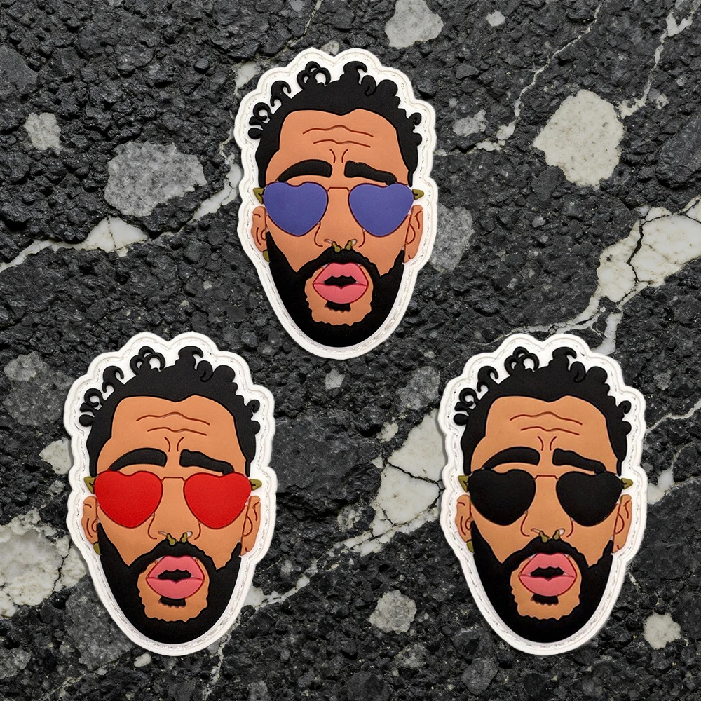 A Sunglasses-Wearing Man Pvc Material Sticker Patch, Soft Rubber, Glow-In-The-Dark Effect, Hook-And-Loop Tactical Morale Badge - Patch - Multi-Color, Perfect for Armbands, Backpacks, and Clothing Embroidery Patches