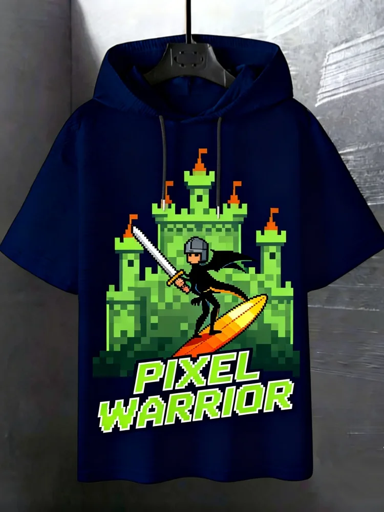 Men's Short Sleeve Hoodie, Loose Breathable Comfort Fit, 