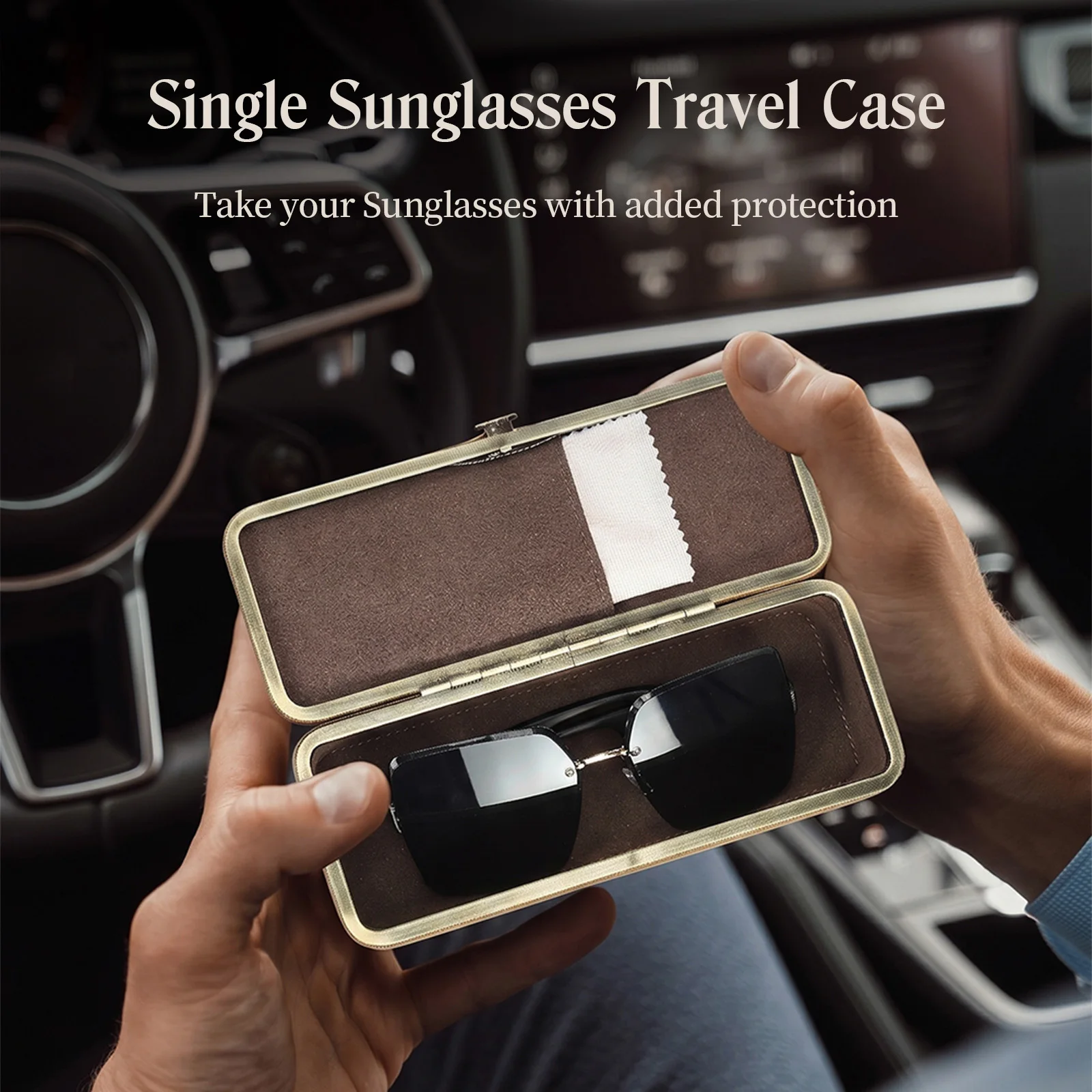 CONTACTS FAMILY Genuine Leather Sunglasses Box Eye Glasses Travel Case High Quality Handmade Vintage Glasses Bag Protector Pouch