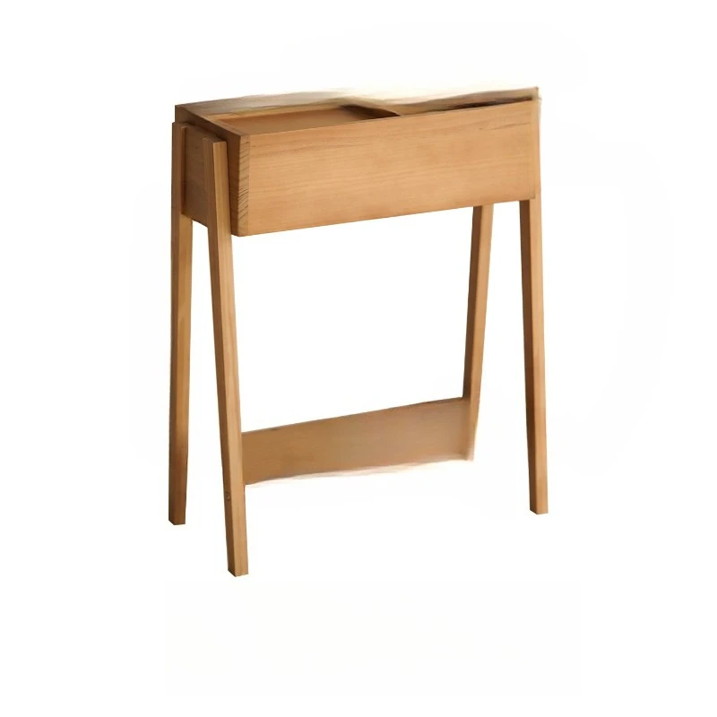 Solid wood sofa side table, wabi-sabi wind, multi-functional storage side cabinet