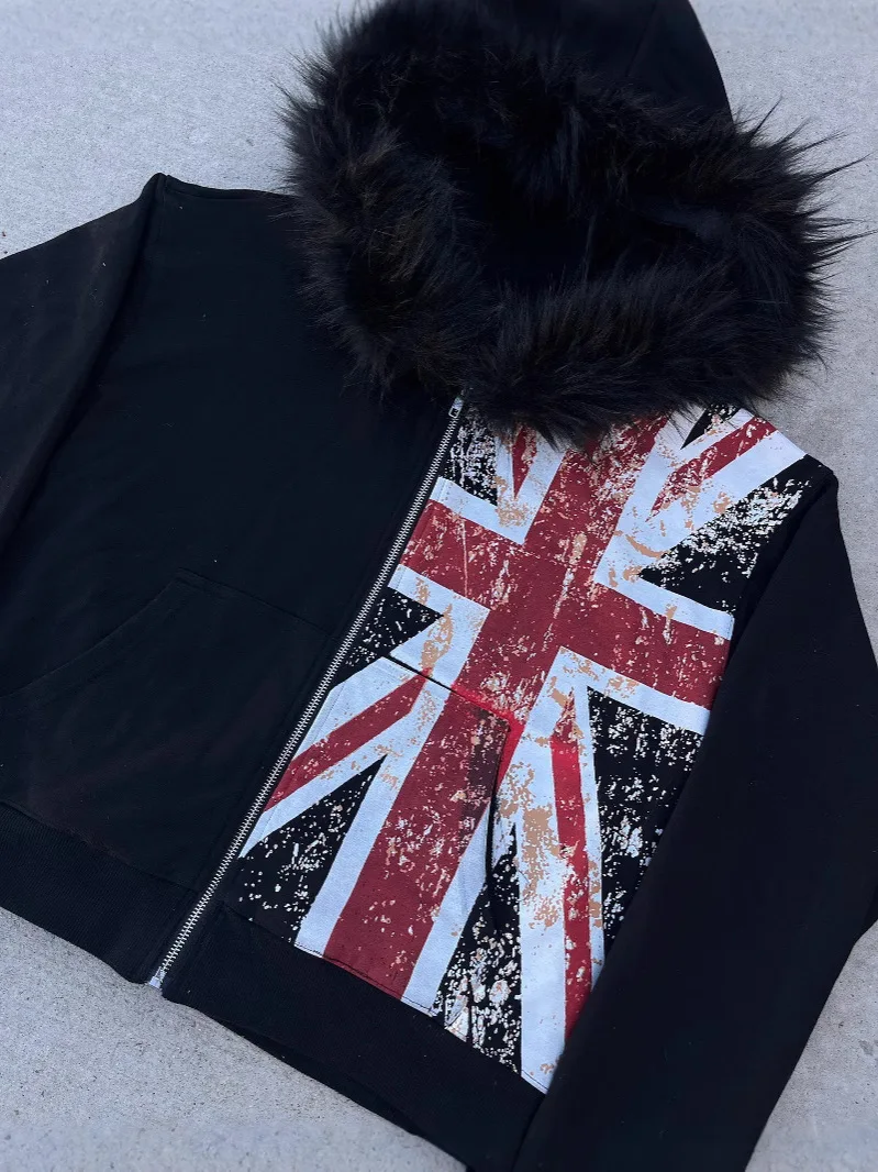 Lente en herfst Topmode Trendy sweatshirt met capuchon Gedrukt Neutraal Mode Los casual sweatshirtjack Donker High Street