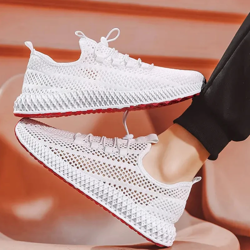 Men\'s Mesh Sports Shoes Casual Mesh Lightweight Breathable Sneakers Summer Round Toe Solid Colour Comfort Trainers