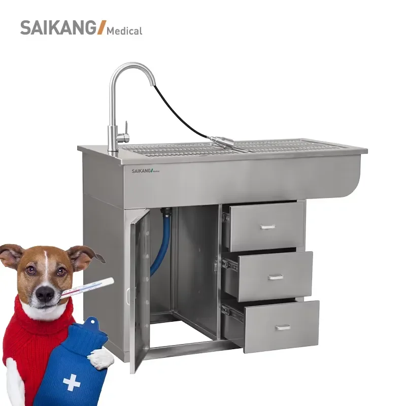 for SK-PDT01 Saikang Veterinary Treatment Beauty Desk with Drawer Stainless Steel Pet Weighing Scale Brush Bath Table