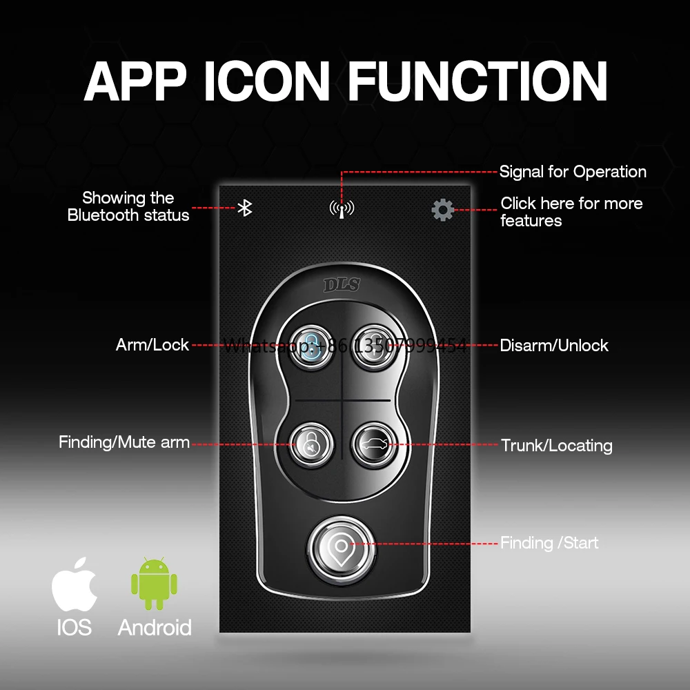 

Hot Selling One Way Remote Control Car Alarms With Smart Phone BT APP Control