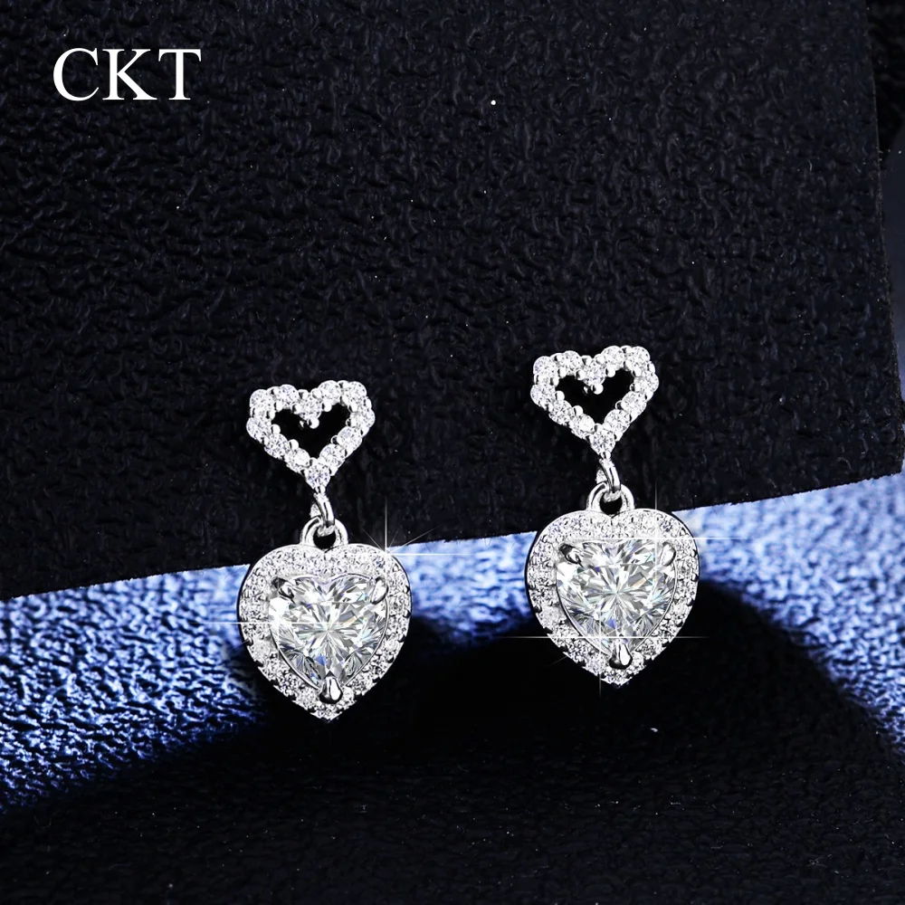 CKT Heart Cut Moissanite Drop Earrings Platinum Pt950 D Color Diamond Drop Earring for Women Wedding Gift Jewelry GRA Certified