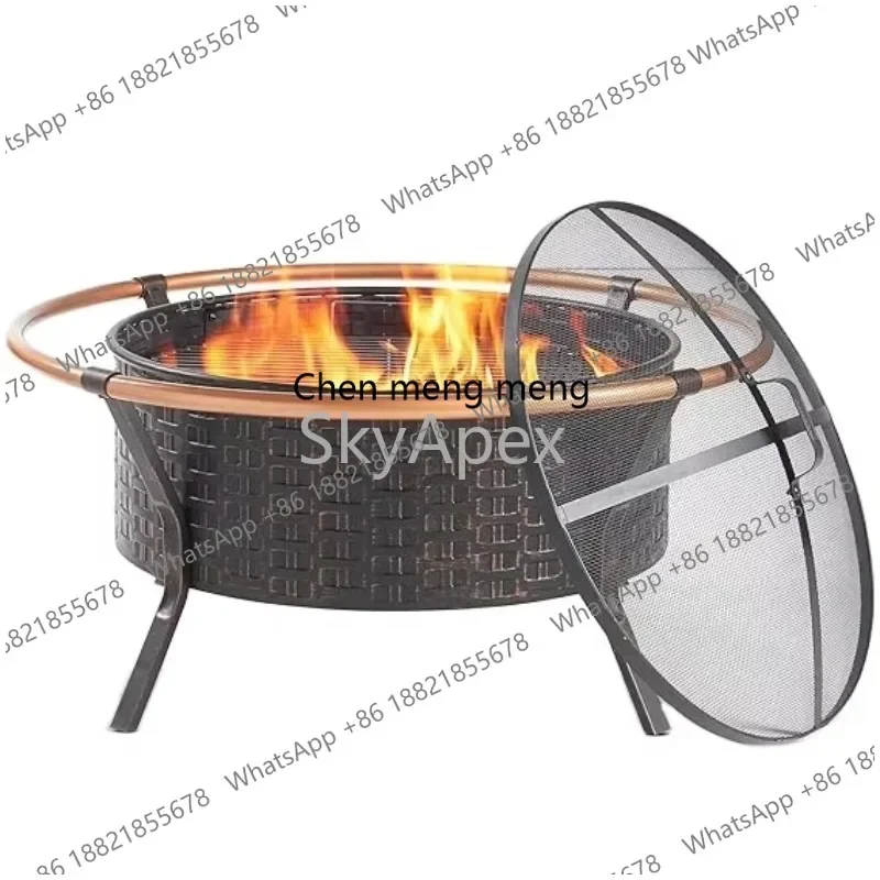 A55 Smokeless Steel Fire Pit Bowl Circle Grill Wood Burning Camping Outdoor Stove Removable Ash Pan Portable  Cover Backyard Coo