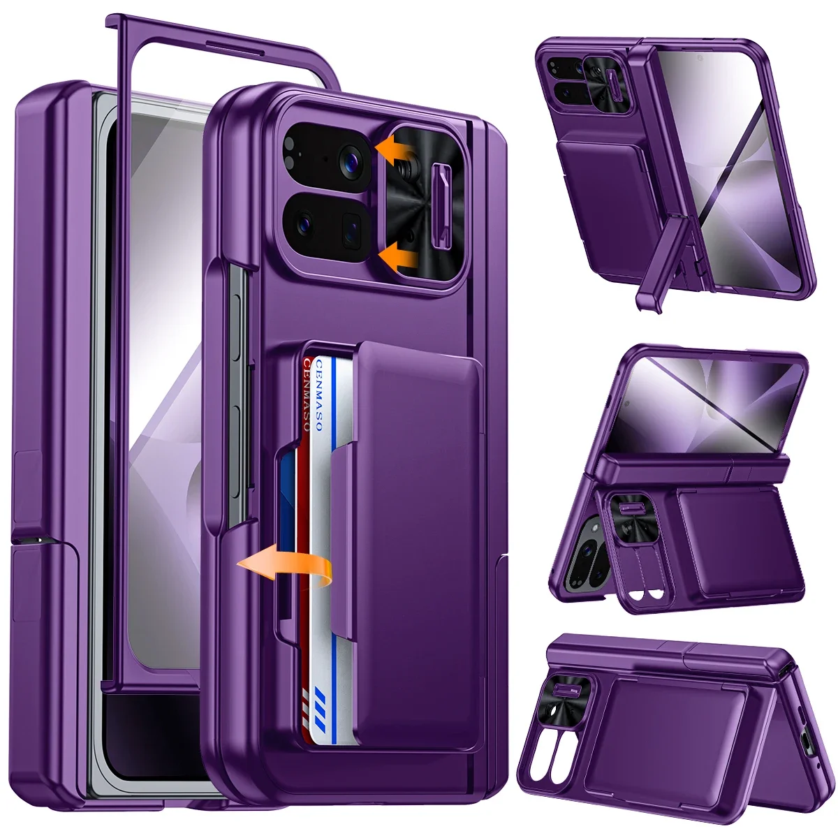 

for Google 10 Pro Fold Phone Case,Built in Kickstand,Screen Protector,Card Holder [RFID Blocking] Camera Cover Case-Purple