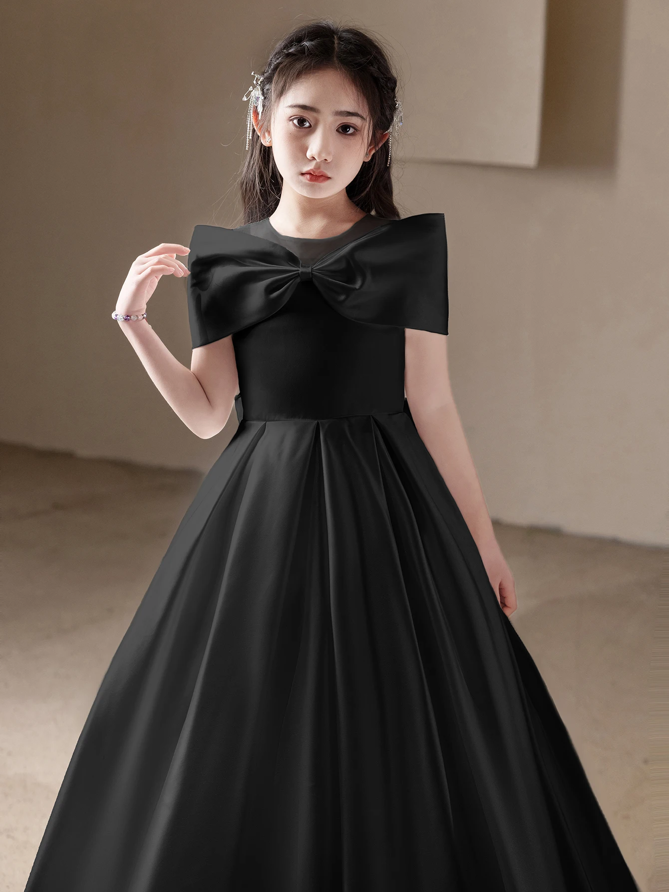 girl long dresses Elegant Blush Flower Girl Dress with Slit & Long Sleeves