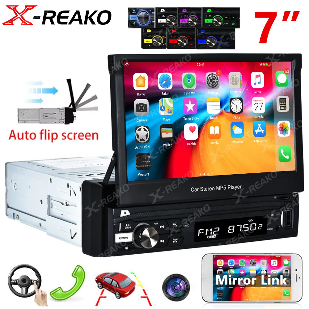 

X-REAKO Automotive 1 Din Car Radio Retractable Screen 7inch Multimedia MP5 Video Player MirrorLink Universal Audio Stereo No DVD