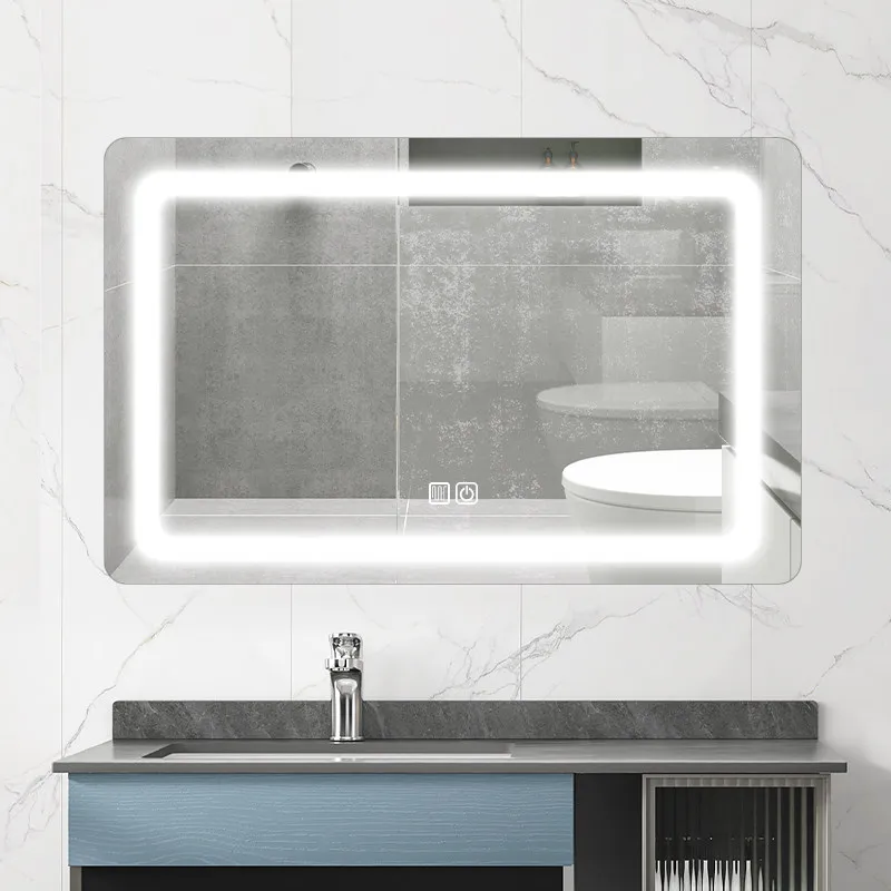 Bathroom Square Smart Mirror Toilet Defogging Mirror Wash Table Toilet with Light Touch Screen Anti-Fog LED Mirror