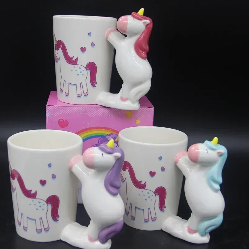 

Creative New Cartoon Unicorn Ceramic Novelty 3D Animal Handle Water Mug Coffee Mug Cups and Mugs Mugs Tea Cup