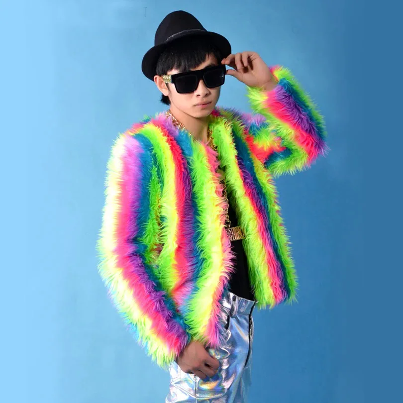 

Sales Promotion Men Women Fake Fur Coat Jacket Nightclub Singer DJ Clothing Singer Stage Performance Costumes Jackets Overcoat