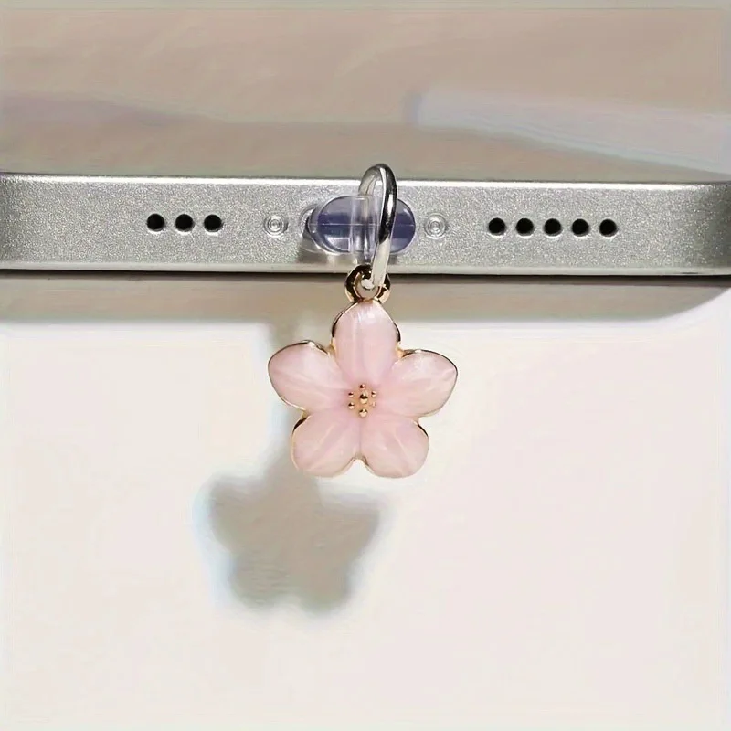 

Simple Cherry Blossom Phone Dust Plug Charging Port Decoration Hanging Pendant for IPhone for Type-C Mobile Phone Accessories