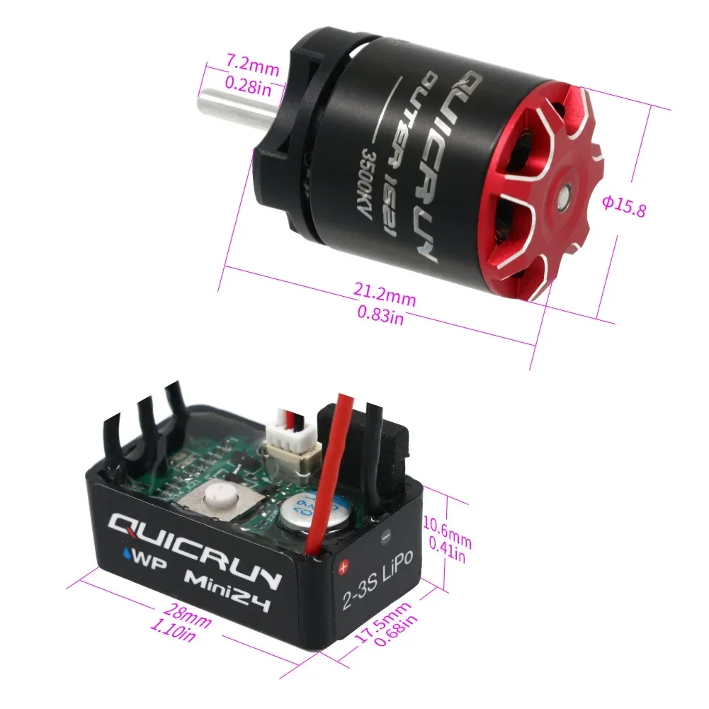 

HobbyWing QuicRun WP-MINI24 25A IP67 Водонепроницаемый бесщеточный регулятор скорости (ESC) без датчиков / Мотор 1621SL 3500KV – для внедорожников 1/24, краулеров.