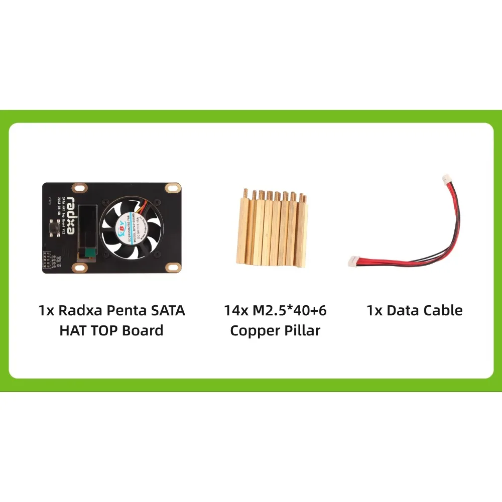 Radxa Penta SATA HAT TOP Board 0.91 Inch OLED IP Address Display Storage Info Cooling Expansion
