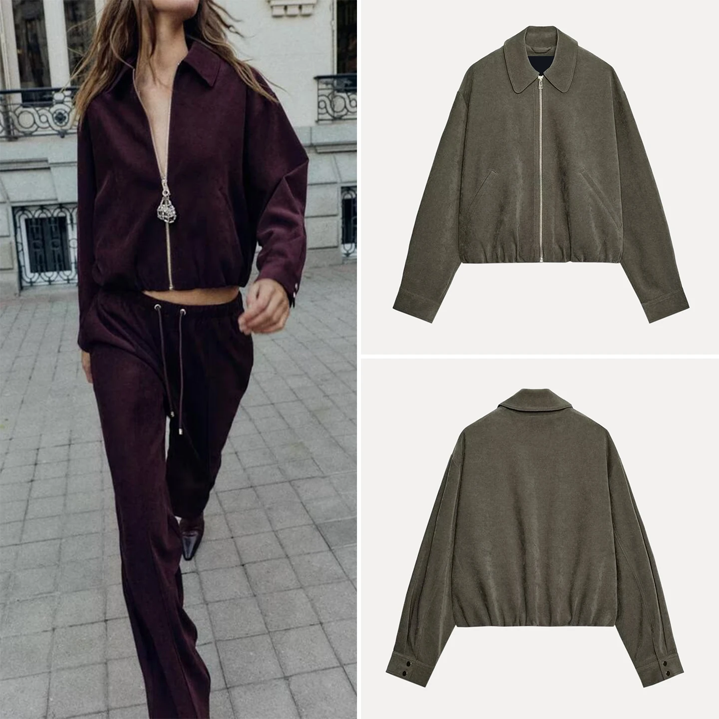 

Winter 2025 Women's Faion Long Sve Turn-down Collar Jaet High Waist Wide Leg Pants Two-piece Set Casual European Sle