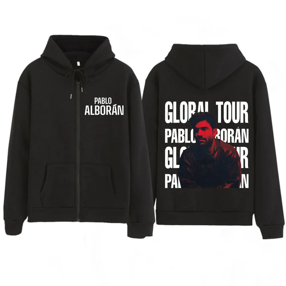 

Толстовка на молнии с принтом Singer Pablo Alborán Global Tour Kmo 2026, мужская и женская толстовка в стиле хип-хоп, свободная винтажная повседневная куртка на молнии