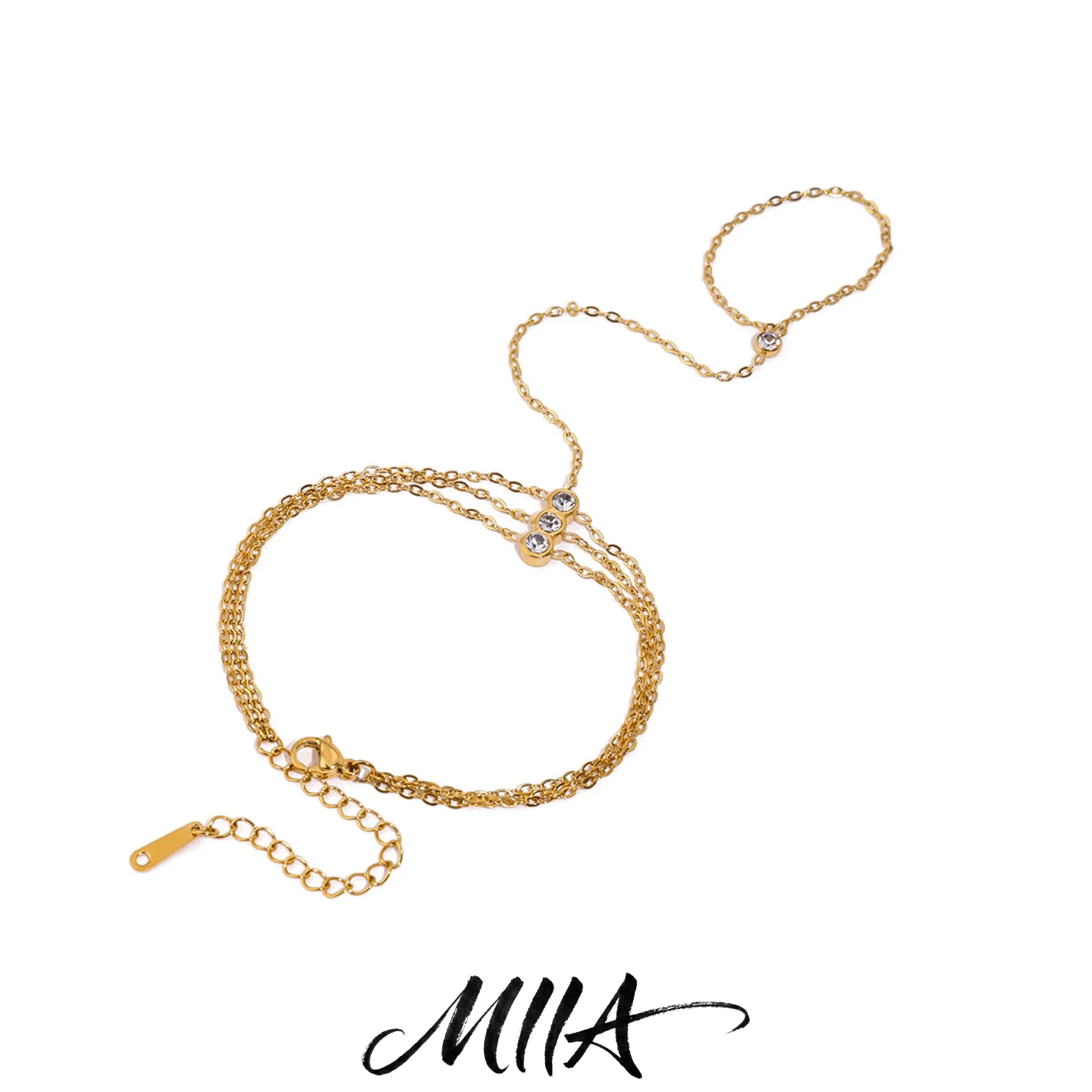 Miia Hand Chain Ring Bracelet for Women Girls 18k Gold Plated Dainty Finger Dainty Slave Bracelets Cubic Zircon Jewelry Gifts