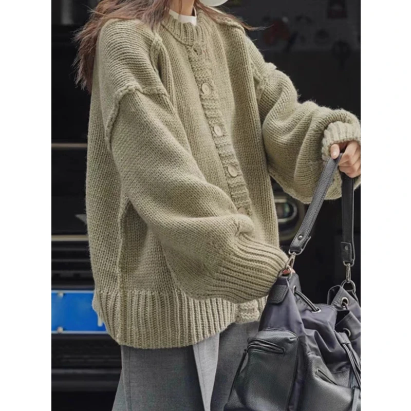 Cárdigan de moda para mujer, suéter holgado de manga larga de punto, Top de Color sólido, ropa de punto informal elegante para otoño e invierno 2025