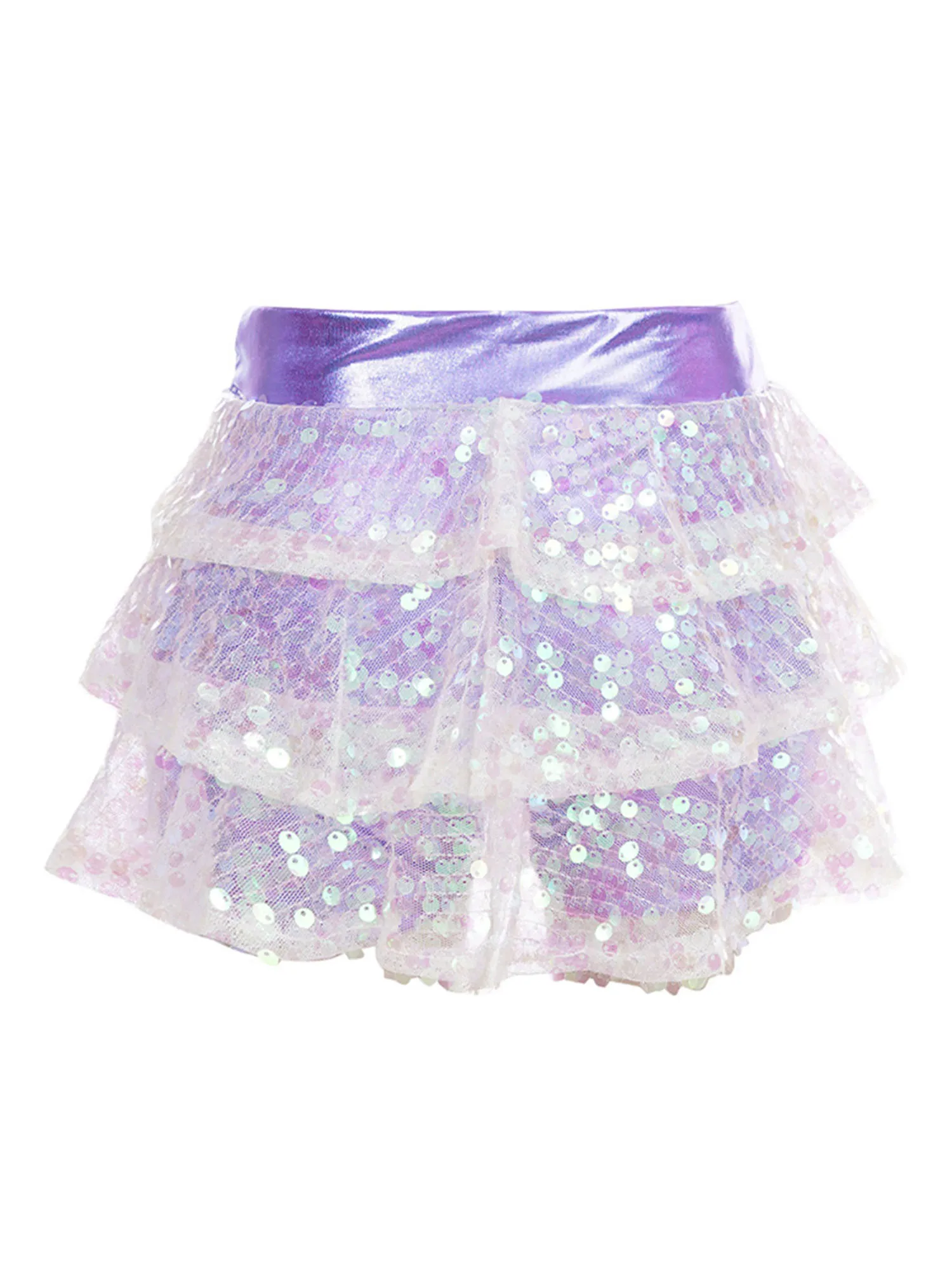 Kinder Mädchen Glänzende Pailletten Tiered Rüschen Latin Jazz Rock Shorts Metallic Culottes Hip Hop JAZZ Dance Bühnenkostüm – Detail 9