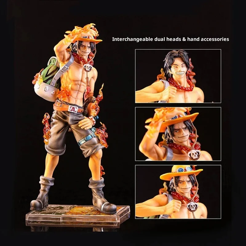 Аниме One Piece 10-летие Fire Fist Ace Luffy Brother Коллекционные фигурки с двойной головкой ПВХ Кукла Статуя Модель Игрушки