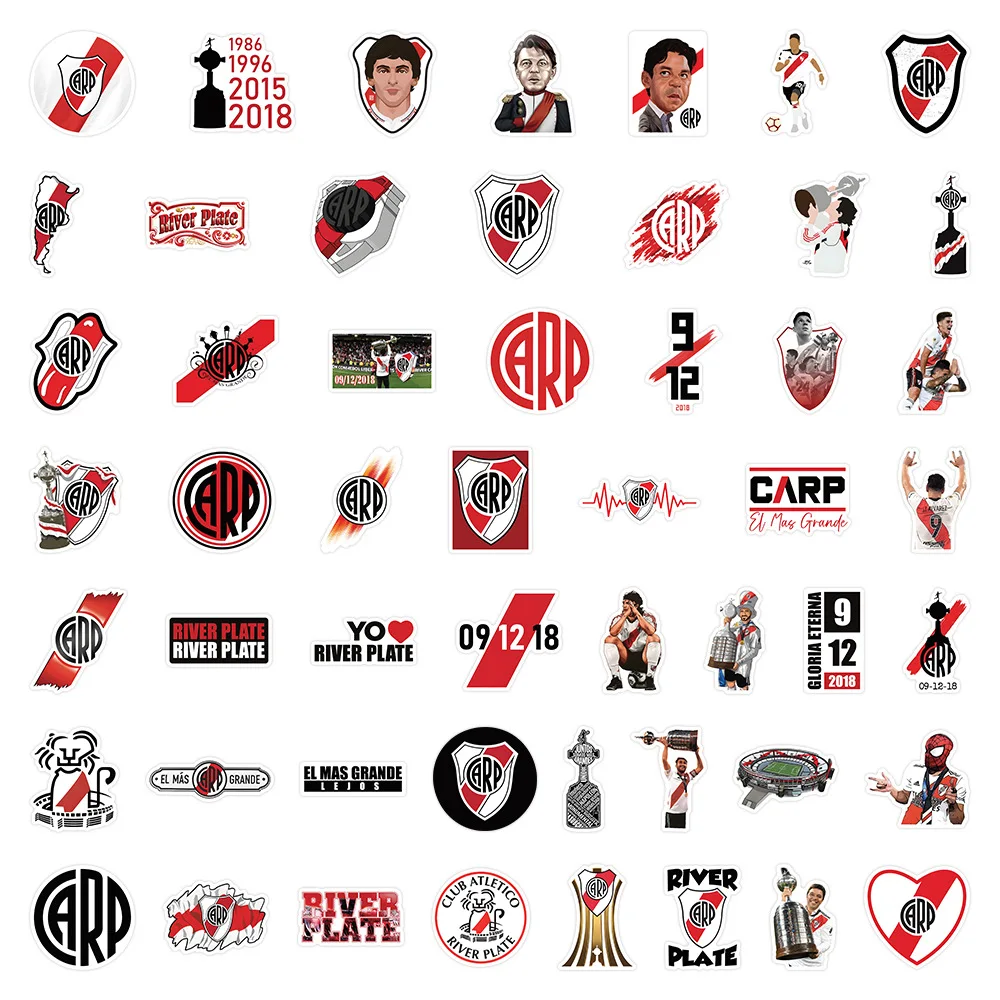 50PCS RIVER PLATE Stickers Football Team Cartoon Sticker Funny Sports Graffiti DIY Fans Gift Laptop Guitar Car Bike Kids Toys
