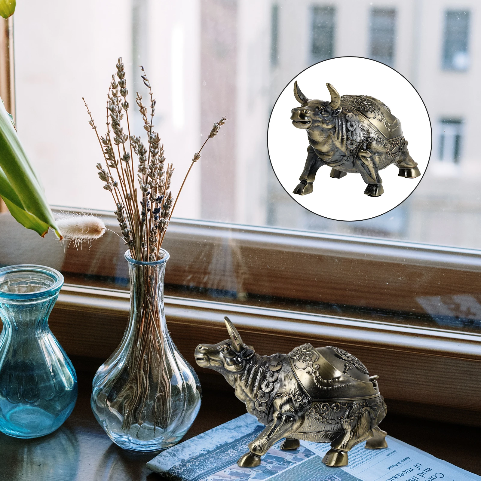 

Bull Ashtray Aluminum Alloy Creative Desktop Cigarette Butt Container Ox Shape Smoke Accessories Stable Base Home Decor