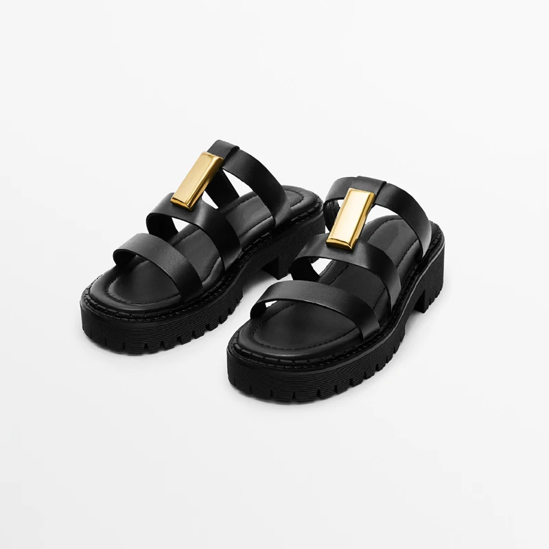 

Женские летние шлепанцы 2023, модные шлепанцы на толстой подошве для девочек, римские сандалии, обувь из натуральной кожи