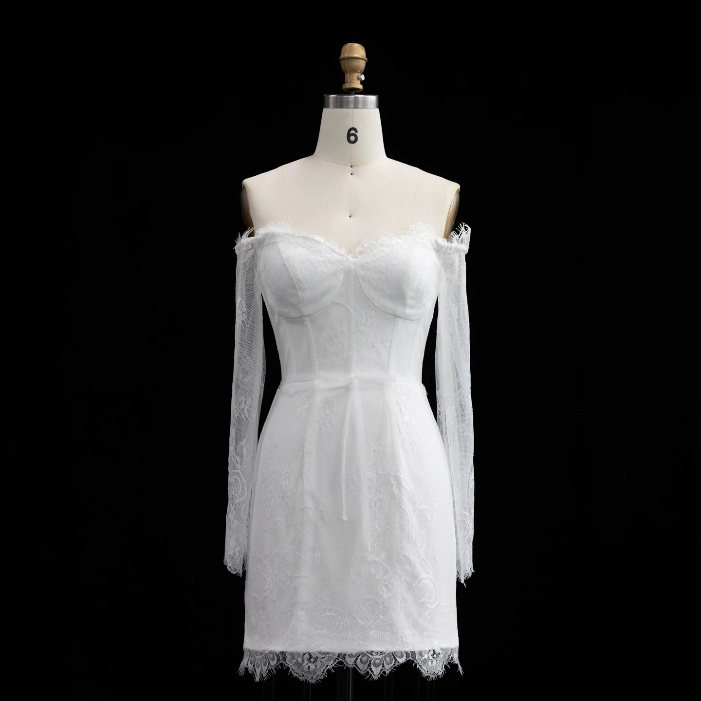 Sharon Said 2026 New Off Shoulder Lace Mini Short Wedding Dress Long Sleeve vestidos de novia Women Bride Dresses SW170 Custom