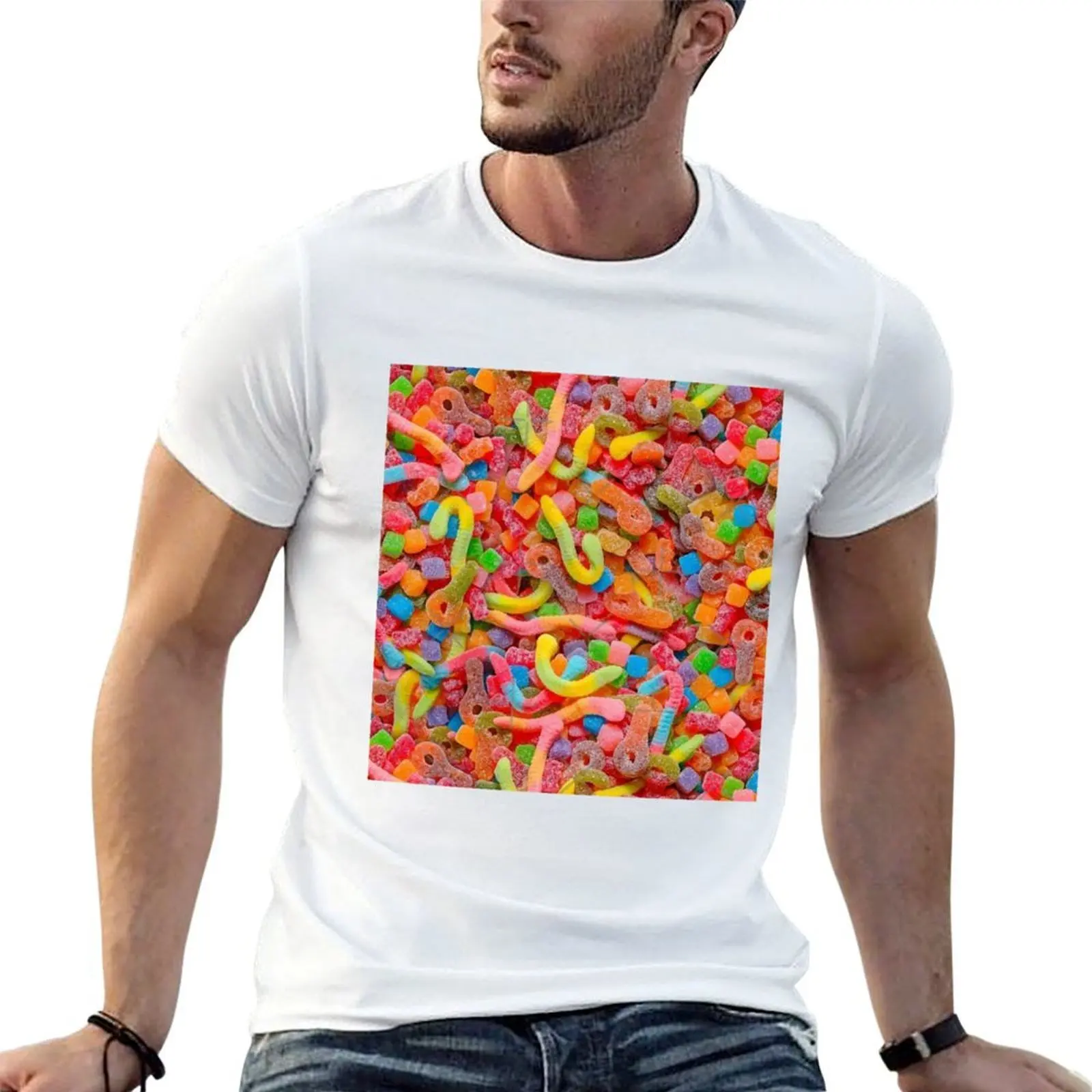 

Gummy Worms Candys T-Shirt man t shirts cotton anime t shirts for man men t shirt cotton 100% T-shirt