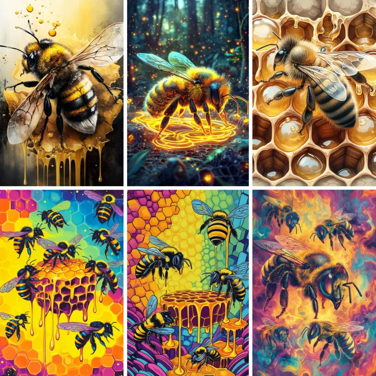 

Honeycomb Bumblebee 5D Diamond Painting Kits for Adults Kids , Honeybee Nature Minimalist Insects Colorful , Playroom Decor