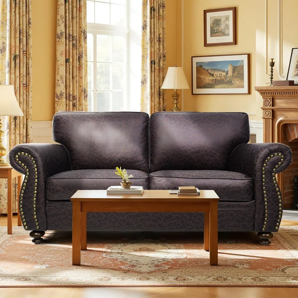 

Mid-Century Vintage Sofa Couches with Rivet Design,loveseat Sofa,Removable Sofa Cover Upholstered Cushions and Solid Wood Frame