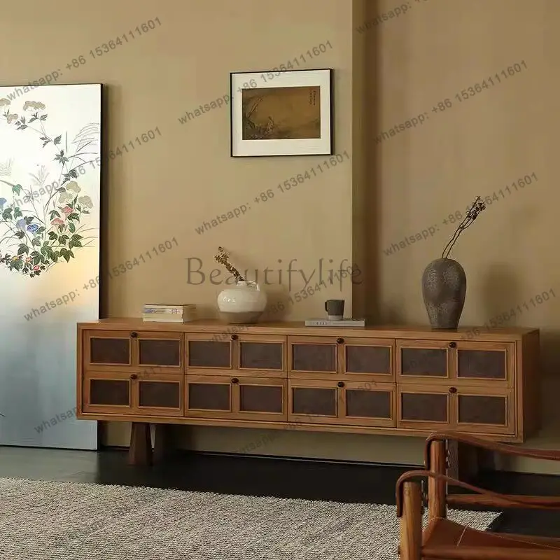 Factory Direct Chinese Ancient Style Living Room Household Solid Wood TV Cabinet Tumor Bark Small Unit Audio-visual Cabinet