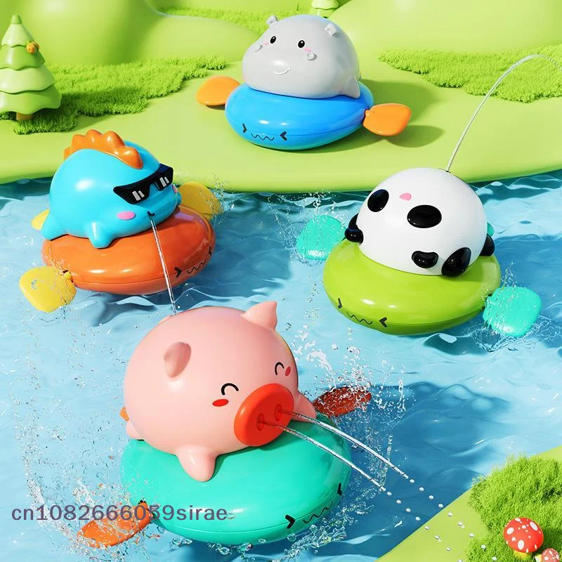 （CC44）Wind-up Pig Pull String Bath Toys, Baby Kids Water Fun Swimming Pool Floating Squeeze & Spray Animal Water Toys For Kids