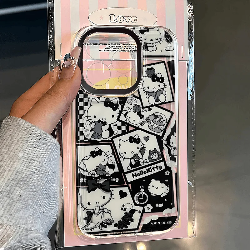 Cute Hello Kittys IPhone 16Plus Case Cartoon Anime Simple Anti Drop 7P 11 13 14 TPU Transparent IPhone Cases Cartoon Accessories