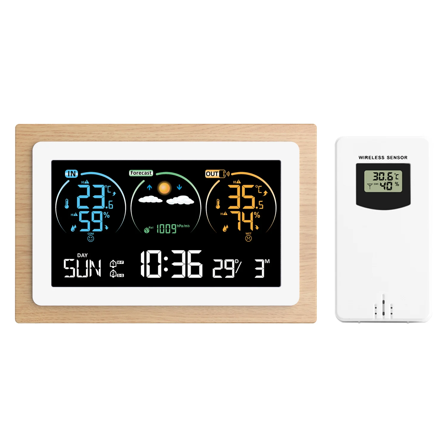 Inteligente Estação Meteorológica Relógio Medidor de Temperatura e Umidade sem Fio hd Color Screen Display Termômetro ao ar Livre Sensor Interior