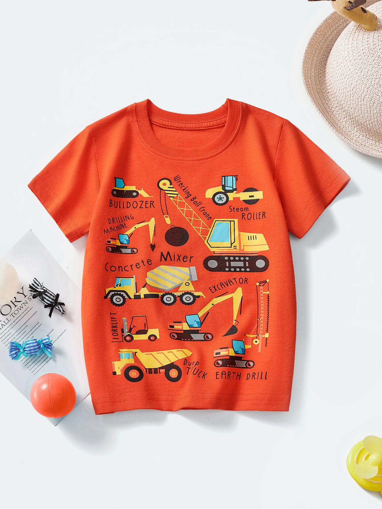 Camiseta de algodão de manga curta para menino, roupas impressas para crianças, escola ao ar livre, verão