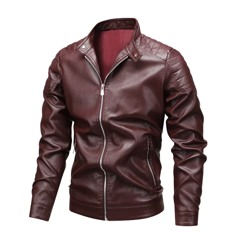 MaiDangDi-chaqueta de cuero de motocicleta para hombre, chaqueta de moda de gran tamaño, cuello levantado, ocio, primavera y otoño, nueva cremallera