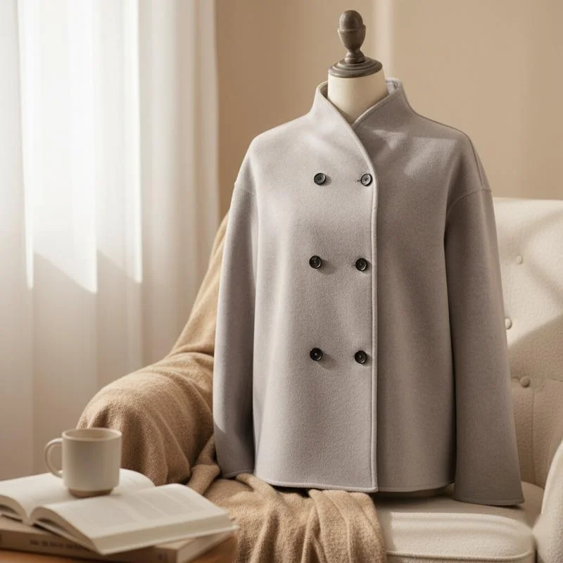 

Chic Women’s Woolen Short Coat With Warm Soft Fabric Stand Neck Design Suitable For Autumn Winter Daily Outfits Outerwear Style