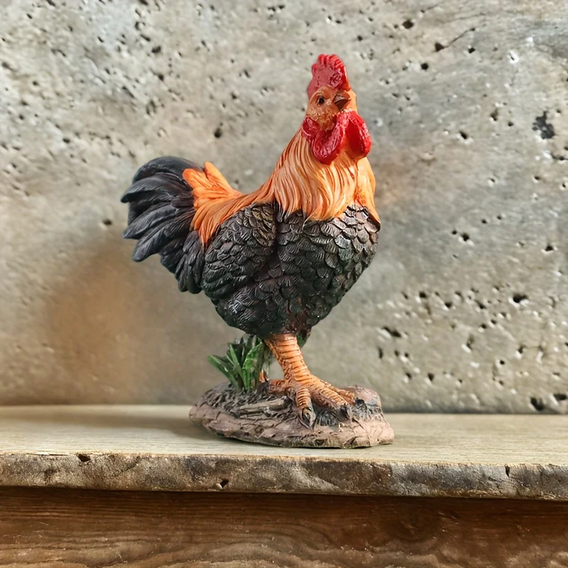 1 pièce - Statue de coq 3D réaliste et colorée - Sculpture de coq attrayante et colorée, idéale pour la décoration de la maison et du jardin
