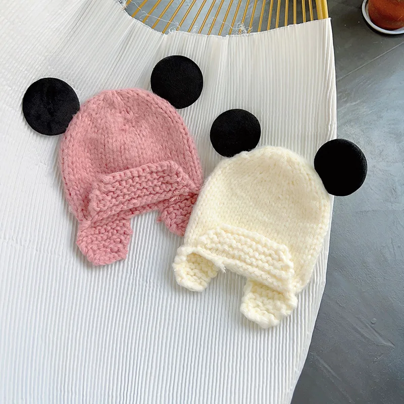 Disney Mickey Mouse Beanies Cartoon Anime Knitted Hats Autumn Winter Baby Soft Windproof Warm Caps Children Cute Earmuffs Gift