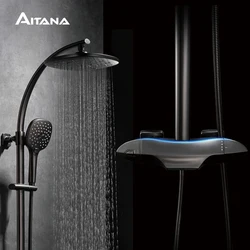Gun Grey Luxury Brass Shower System with Simple Design, Constant Temperature, Cold and Hot Dual Control 3-Function Shower Faucet