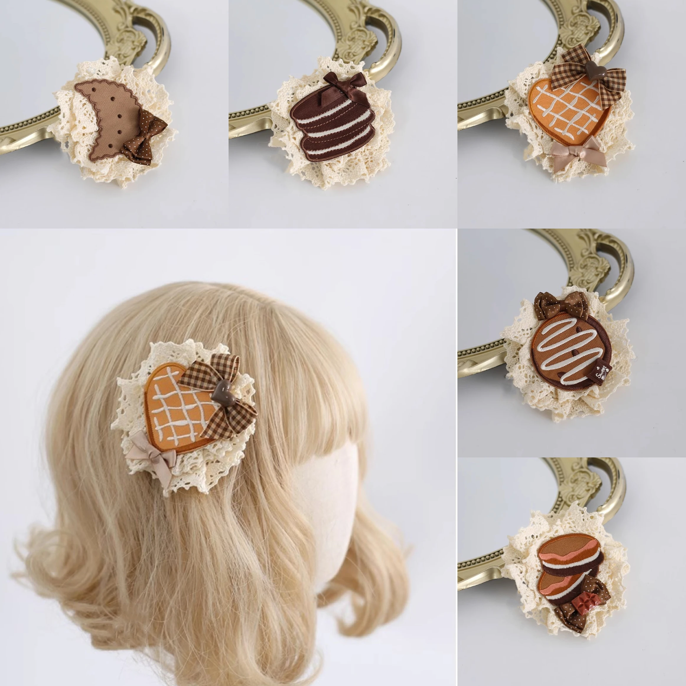 Original Handmade Mint Chocolate Lolita Hair Clip Paper Cup Cake Small Bow Hairband DIY Sweet Biscuit Hair Accessory