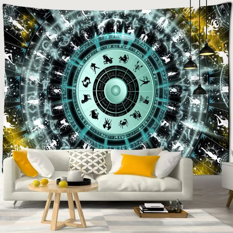 VIKAMA Lunar Wheel Tarot Sapphire Decorative Tapestry Wall Art for Girls Room Aesthetic Cute Kawaii Funky Colorful Home Decor