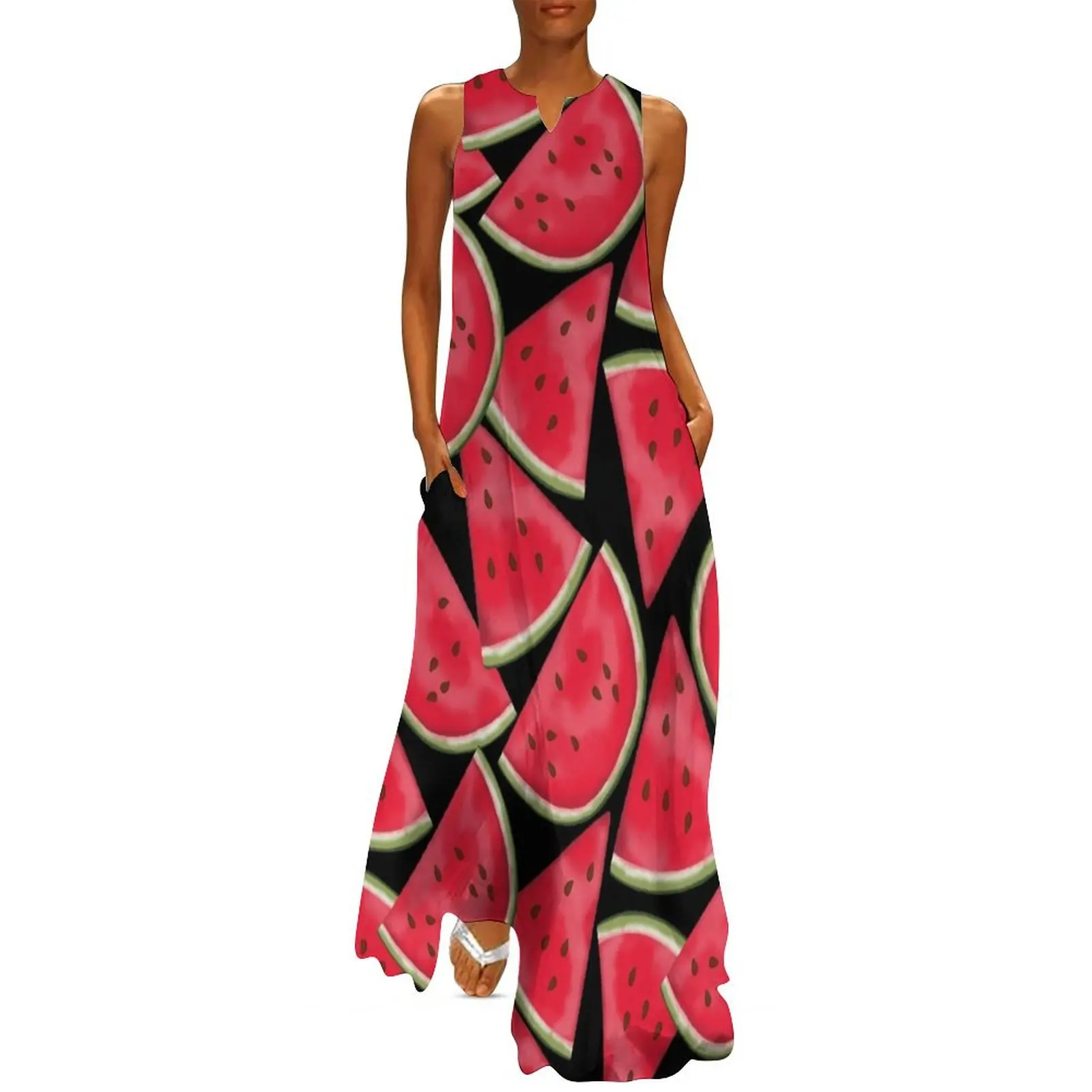 

Watermelon on black Long Dress woman dress evening dresses ladies Woman dresses Dress