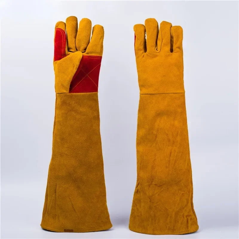 

Long Sleeves Leather Welding Heat Resistant Stove Fire and Barbecue Glove Garden Pruning Puncture Resistant Pet Bite Gloves