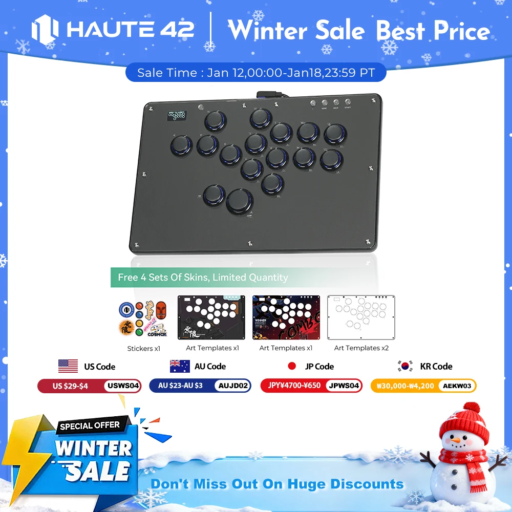 Haute42 FightStick Joystick Arcade Hitbox Button Rim Leverless Controller For PC/PS4/PS5/Switch Control Arcade Stick Controller