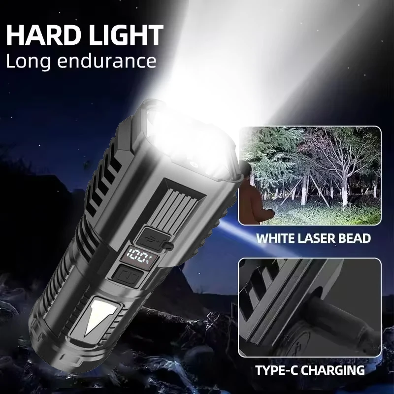 

4 LED High Power Led Flashlight Super Bright COB Side Light High Power Rechargeable Flashlights Waterproof Outdoor Torch Light
